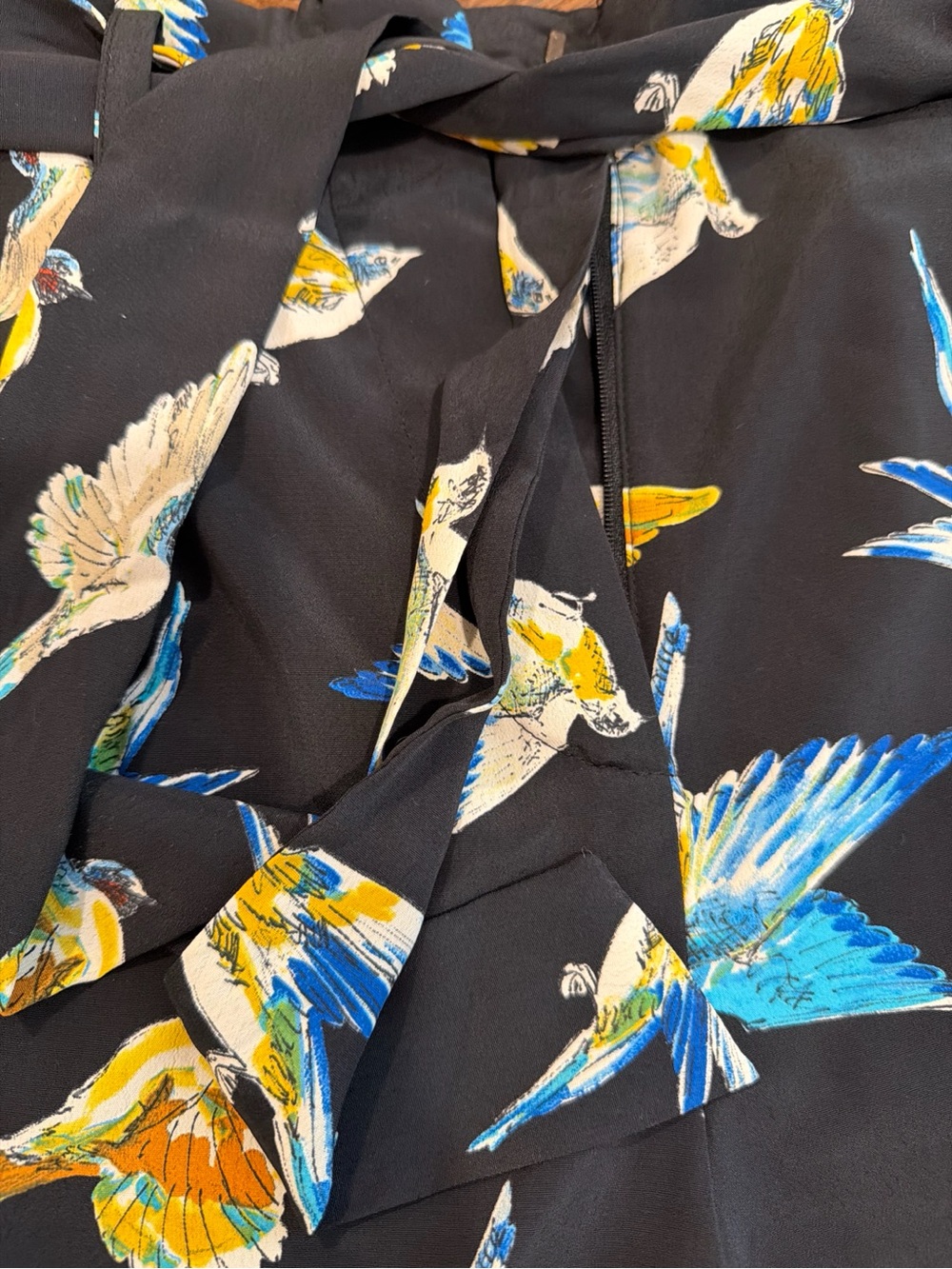 Zara High Waisted Bird Print Tie Waist Shorts Black Size Small - Picture 2 of 2